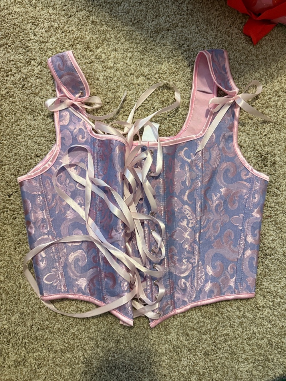 💔 Pink and Lilac Brocade Lace-Up Corset Top - Women Intimates
